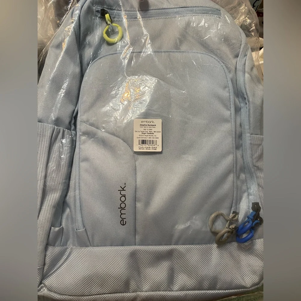 Embark  Wheelchair Adaptive  Light Blue Backpack NWT Multiple Pockets - Picture 1 of 9